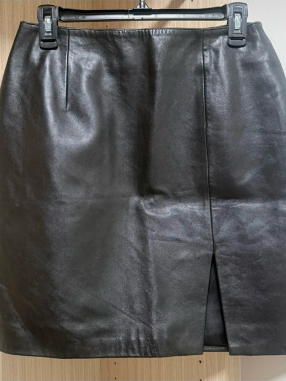 Cache Black Faux Leather Mini Skirt with Front Slit